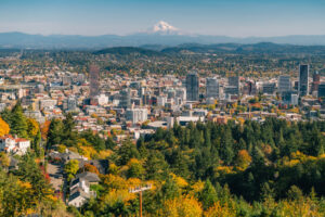 Downtown Portland and Mt. Hood from Pittock Mansion