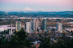 Downtown Portland and Mt. Hood from the OHSU campus