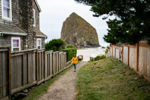 A path to Haystack Rock in Cannon Beach