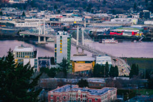 Tilikum Crossing from the OHSU hill