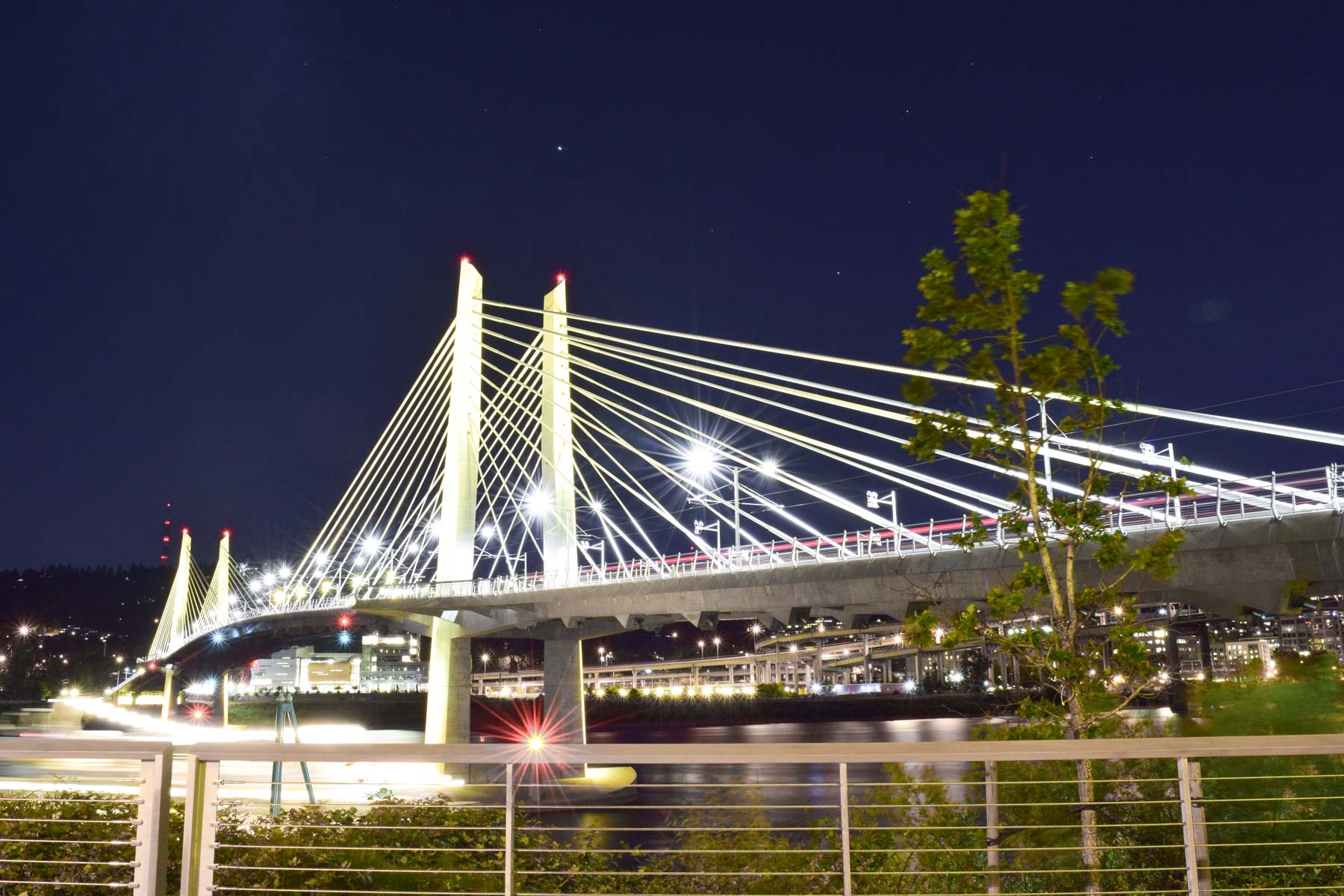Tilikum Crossing bridge in Portland Oregon at night