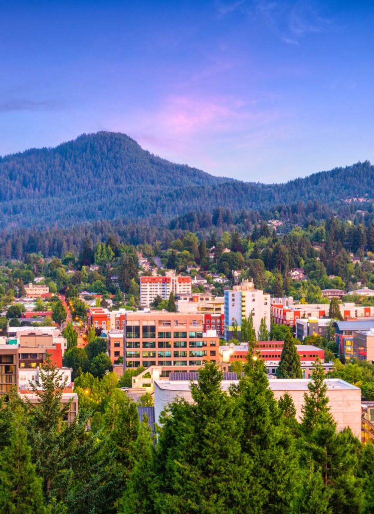Lush green trails along the Columbia River Gorge near Multnomah Falls