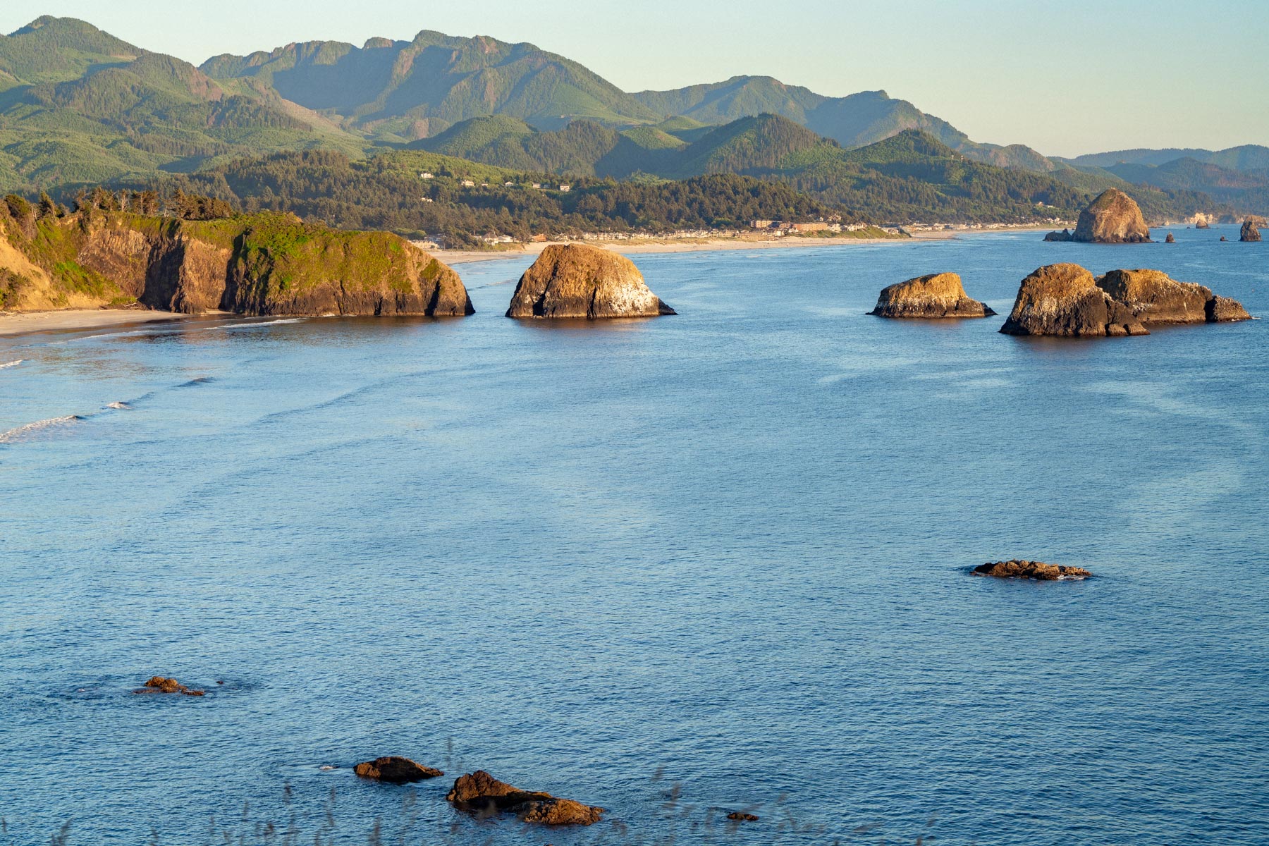 The view from Ecola State Park overlooking Cannon Beach and offshore sea stacks