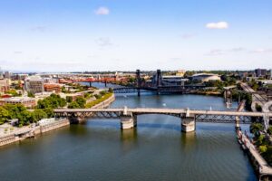 The Burnside Bridge from above